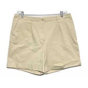 Talbots Pleated Shorts Khakis Chino Beige Cuffed High Rise Stretch Womens 16